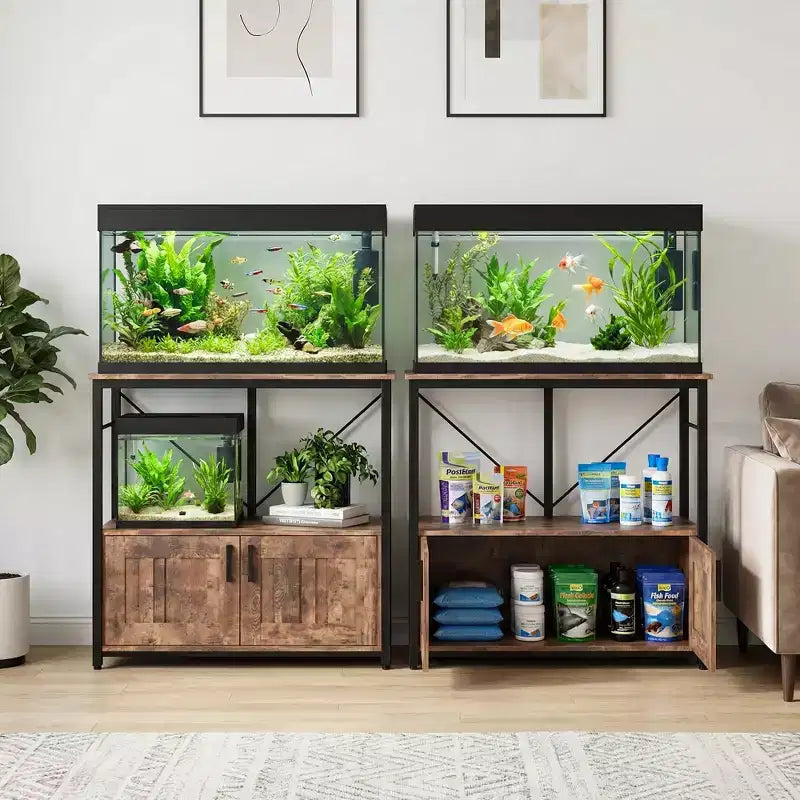 Mobiletto e supporto per acquario, Struttura robusta in metallo con ripiano in legno per acquari, terrari per tartarughe e rettili per soggiorno e sala da pranzo