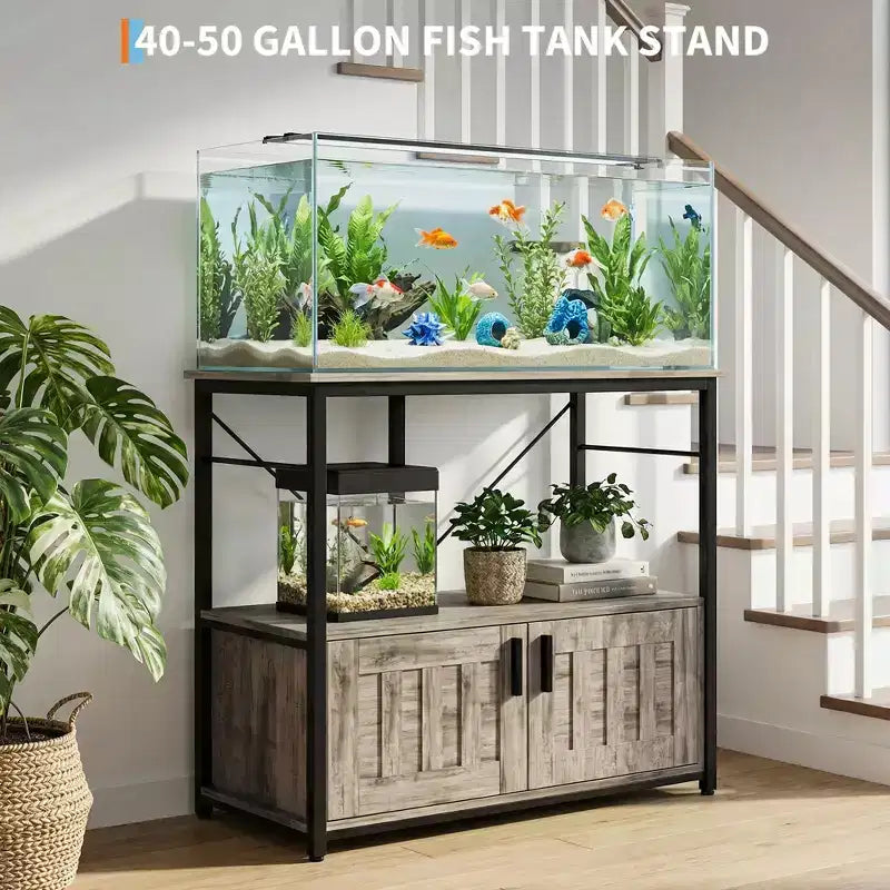Mobiletto e supporto per acquario, Struttura robusta in metallo con ripiano in legno per acquari, terrari per tartarughe e rettili per soggiorno e sala da pranzo