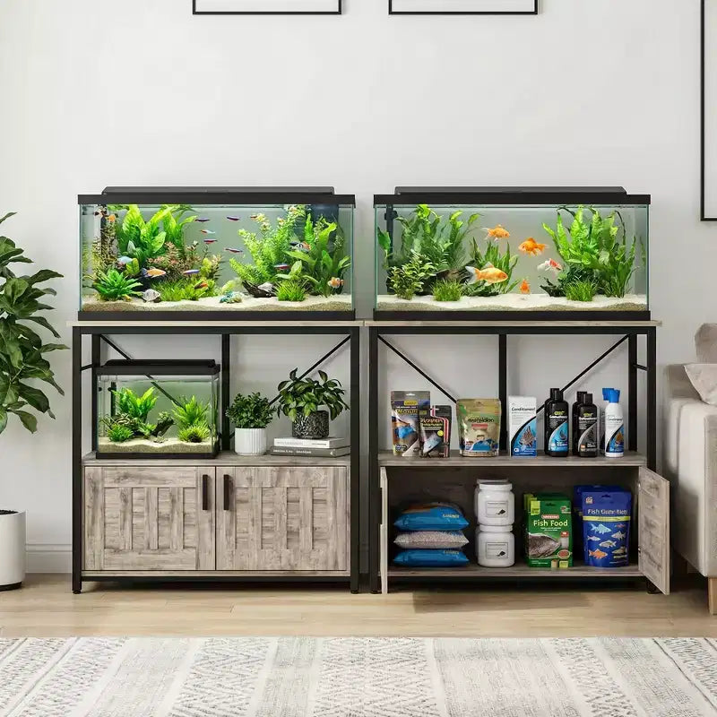 Mobiletto e supporto per acquario, Struttura robusta in metallo con ripiano in legno per acquari, terrari per tartarughe e rettili per soggiorno e sala da pranzo