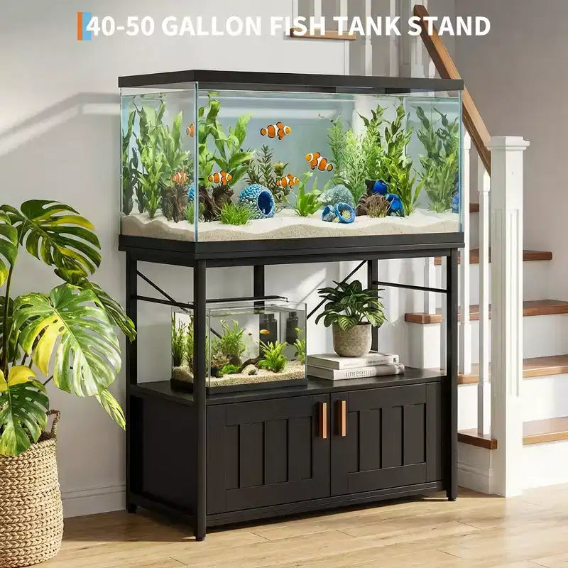 Mobiletto e supporto per acquario, Struttura robusta in metallo con ripiano in legno per acquari, terrari per tartarughe e rettili per soggiorno e sala da pranzo