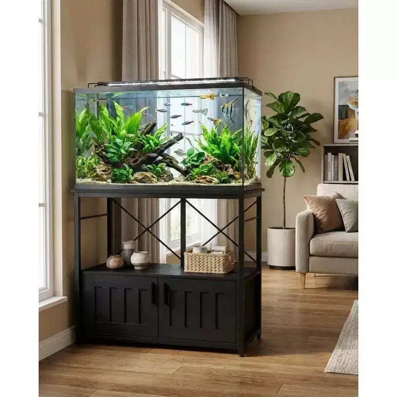 Mobiletto e supporto per acquario, Struttura robusta in metallo con ripiano in legno per acquari, terrari per tartarughe e rettili per soggiorno e sala da pranzo