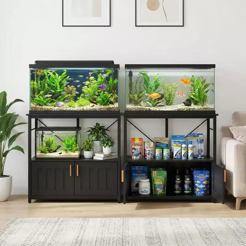 Mobiletto e supporto per acquario, Struttura robusta in metallo con ripiano in legno per acquari, terrari per tartarughe e rettili per soggiorno e sala da pranzo