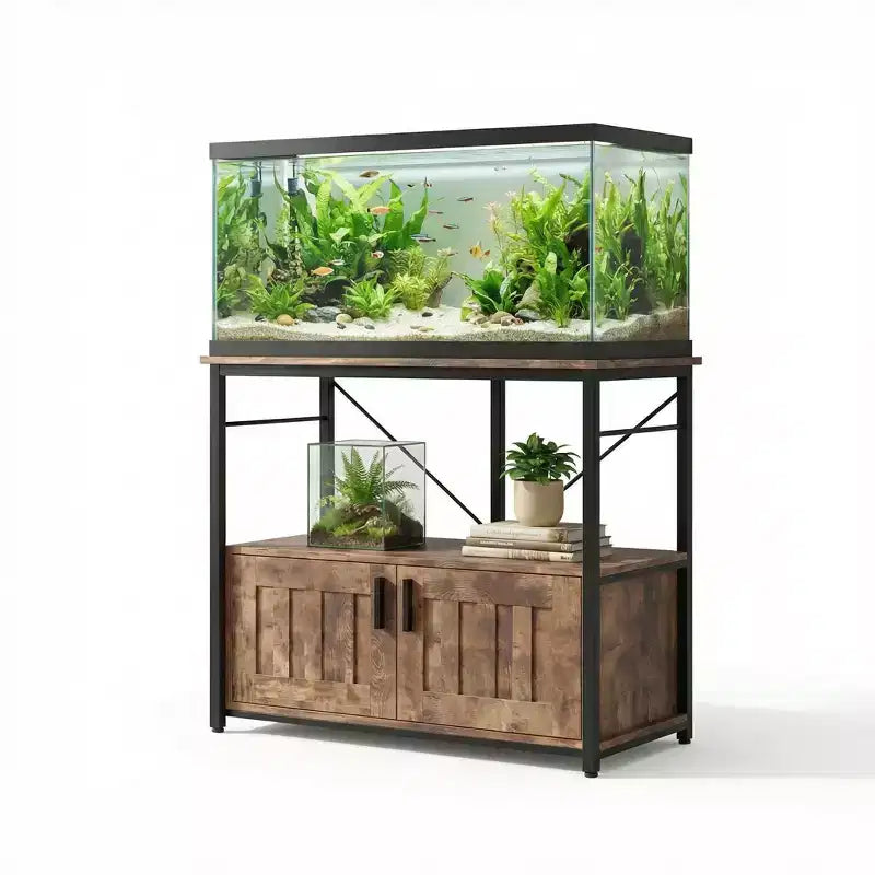 Mobiletto e supporto per acquario, Struttura robusta in metallo con ripiano in legno per acquari, terrari per tartarughe e rettili per soggiorno e sala da pranzo