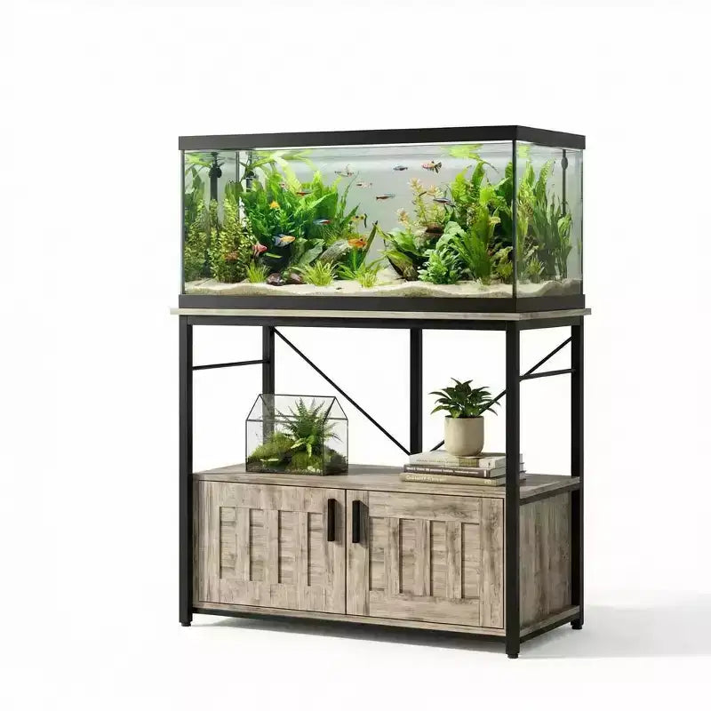 Mobiletto e supporto per acquario, Struttura robusta in metallo con ripiano in legno per acquari, terrari per tartarughe e rettili per soggiorno e sala da pranzo