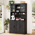 CuisinSmart Pantry Cabinet with Charging Station,70.9 Inch Kitchen Cabinet with Glass Doors, Tall Kitchen Pantry Storage Cabinet with Hutch