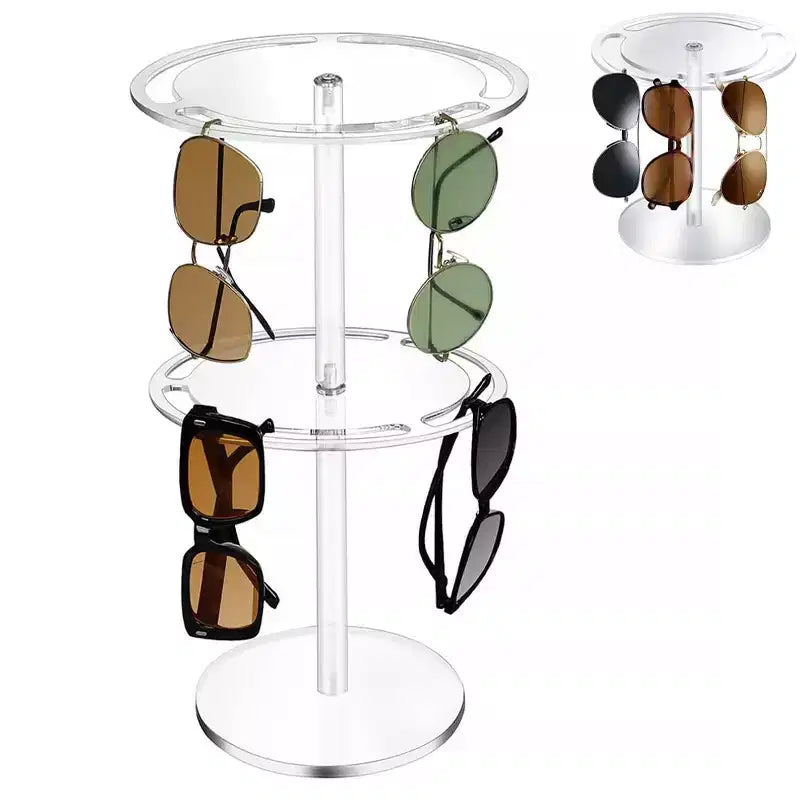 CuisinSmart Organizer per Occhiali da Sole, Porta Occhiali, Espositore Girevole per Occhiali da Sole con Base in Legno, Contenitore in Acrilico per Occhiali da Sole