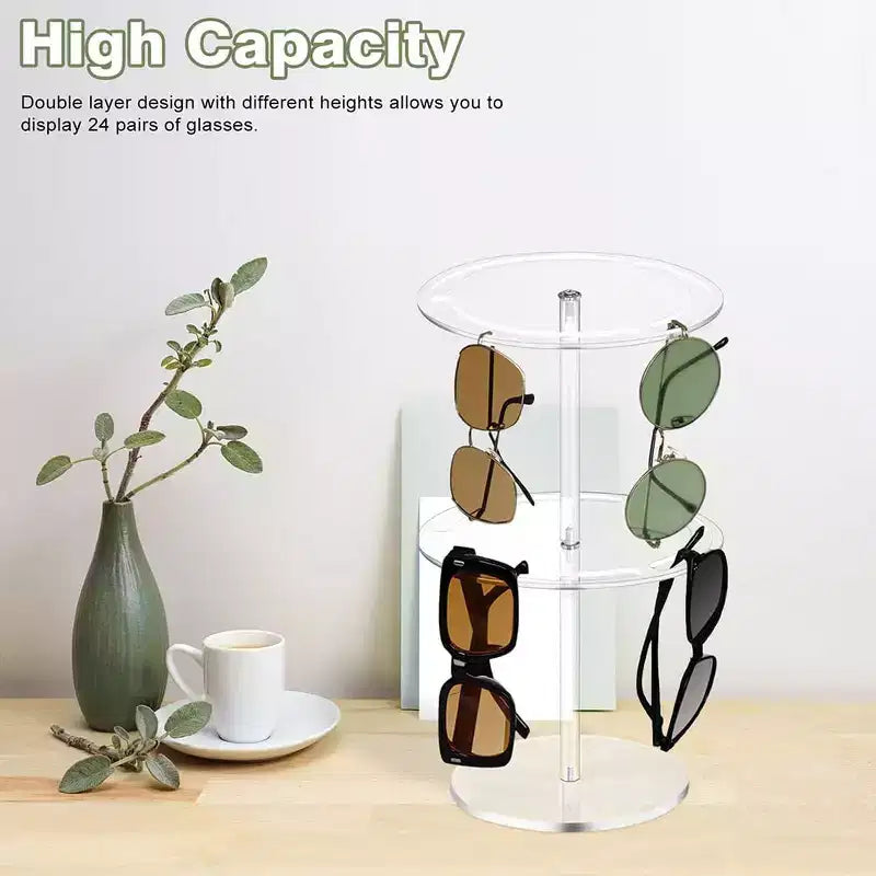 CuisinSmart Organizer per Occhiali da Sole, Porta Occhiali, Espositore Girevole per Occhiali da Sole con Base in Legno, Contenitore in Acrilico per Occhiali da Sole