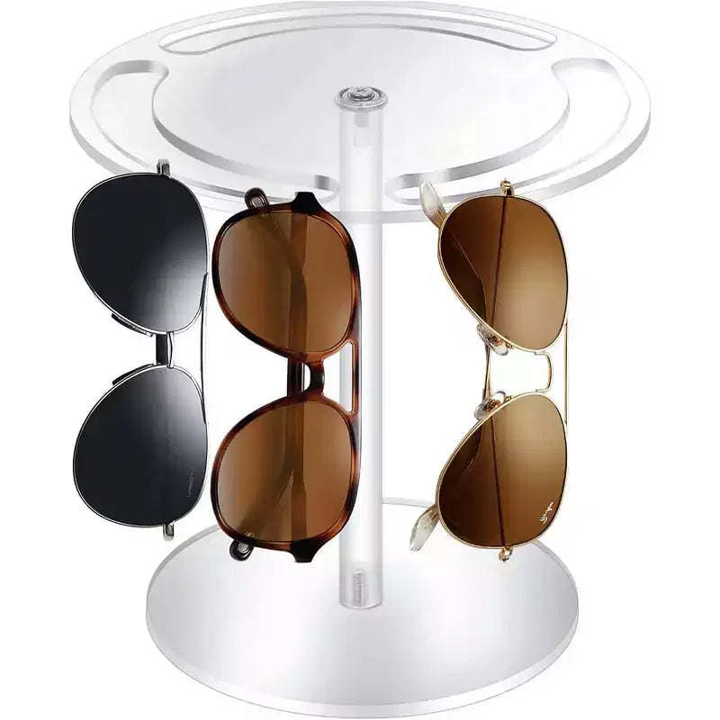 CuisinSmart Organizer per Occhiali da Sole, Porta Occhiali, Espositore Girevole per Occhiali da Sole con Base in Legno, Contenitore in Acrilico per Occhiali da Sole