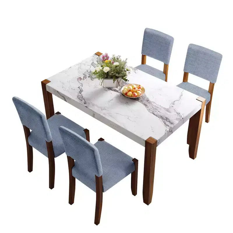 Set da pranzo di 5 pezzi con tavolo in finto marmo da 46 pollici e 4 sedie imbottite, gambe in legno di gomma, per sala da pranzo