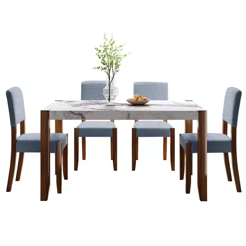 Set da pranzo di 5 pezzi con tavolo in finto marmo da 46 pollici e 4 sedie imbottite, gambe in legno di gomma, per sala da pranzo
