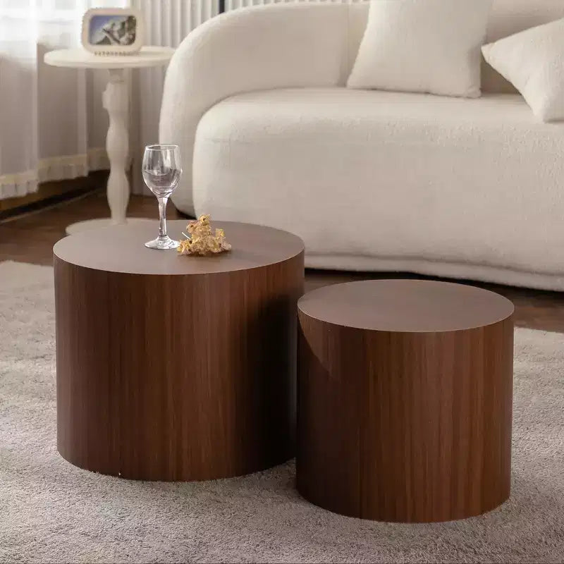 Set di 2 tavolini rotondi sovrapponibili con design salvaspazio per soggiorno o camera da letto