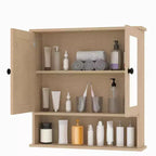 Pensile salvaspazio da sopra il WC con ante in vetro e ripiani regolabili, mobiletto impermeabile a parete per bagno o cucina
