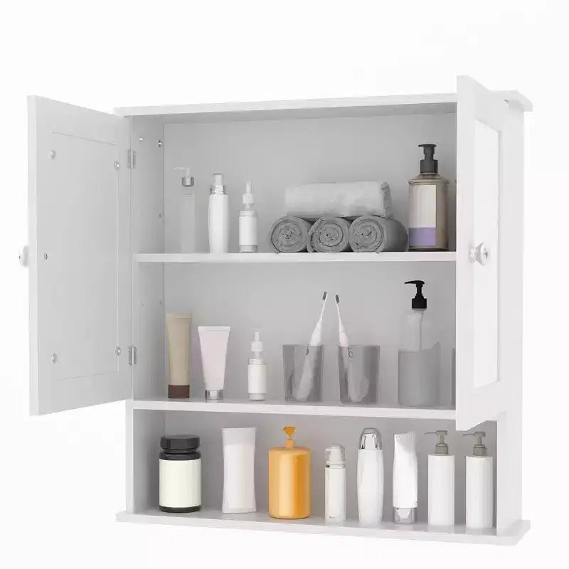 Pensile salvaspazio da sopra il WC con ante in vetro e ripiani regolabili, mobiletto impermeabile a parete per bagno o cucina