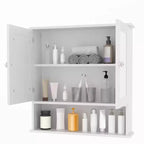 Pensile salvaspazio da sopra il WC con ante in vetro e ripiani regolabili, mobiletto impermeabile a parete per bagno o cucina