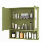 Pensile salvaspazio da sopra il WC con ante in vetro e ripiani regolabili, mobiletto impermeabile a parete per bagno o cucina
