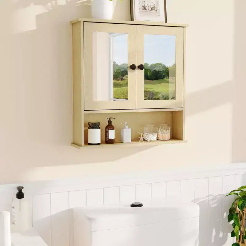 Pensile salvaspazio da sopra il WC con ante in vetro e ripiani regolabili, mobiletto impermeabile a parete per bagno o cucina