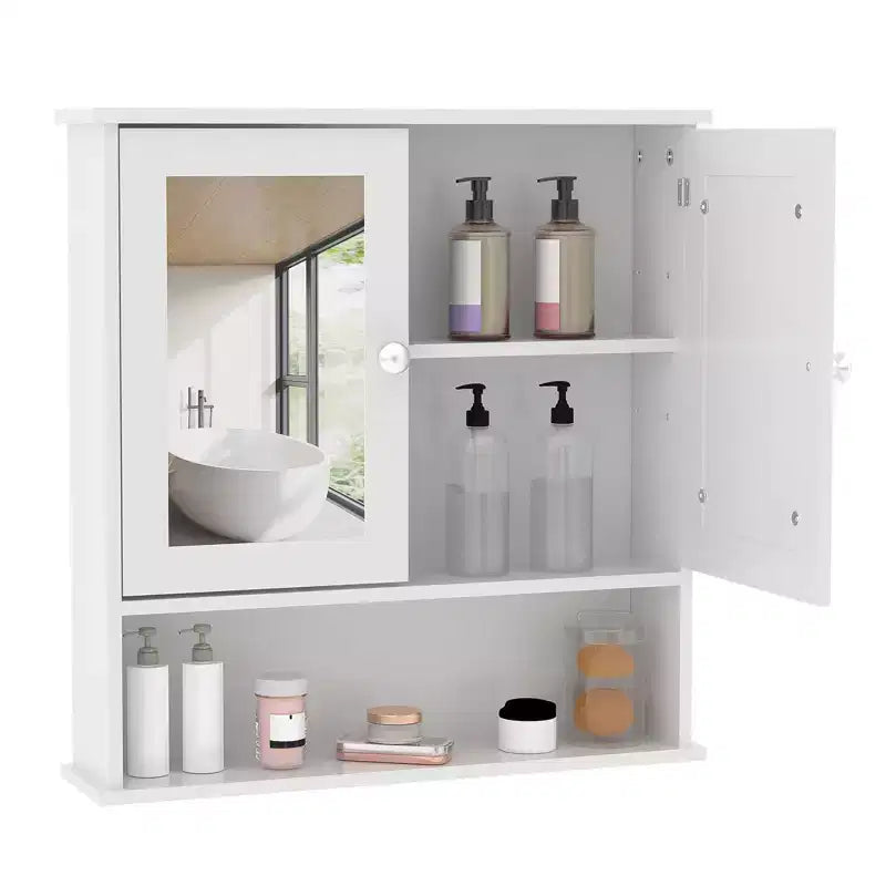 Pensile salvaspazio da sopra il WC con ante in vetro e ripiani regolabili, mobiletto impermeabile a parete per bagno o cucina