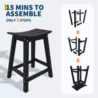 Set di 2 sgabelli da bar da esterno, sedie da 61 cm resistenti alle intemperie con poggiapiedi per patio, terrazzo e cucina - Nere