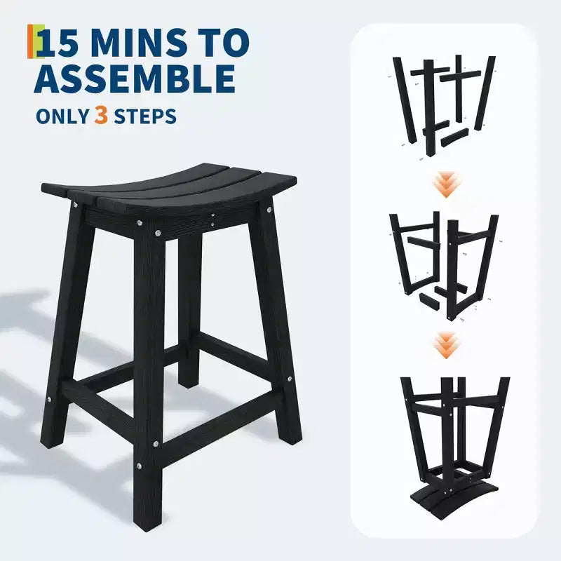 Set di 2 sgabelli da bar da esterno, sedie da 61 cm resistenti alle intemperie con poggiapiedi per patio, terrazzo e cucina - Nere
