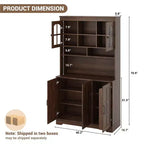 COZONY Armadietto Alto Dispensa 180cm con Ante in Vetro, Mobile Dispensa da Cucina con Credenza per Sala da Pranzo e Soggiorno