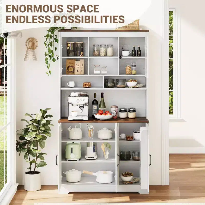 COZONY Armadietto Alto Dispensa 180cm con Ante in Vetro, Mobile Dispensa da Cucina con Credenza per Sala da Pranzo e Soggiorno