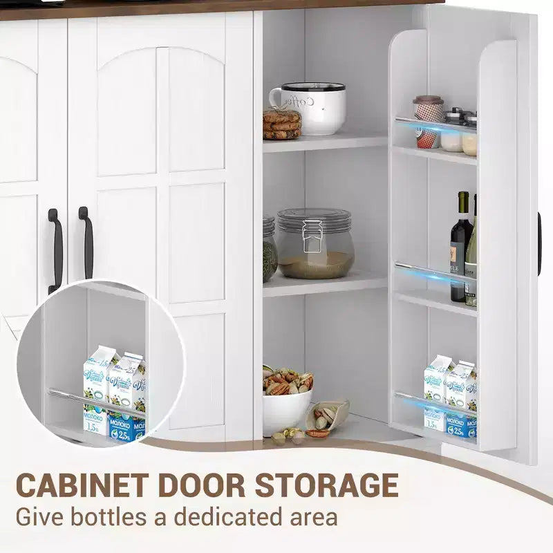 COZONY Armadietto Alto Dispensa 180cm con Ante in Vetro, Mobile Dispensa da Cucina con Credenza per Sala da Pranzo e Soggiorno