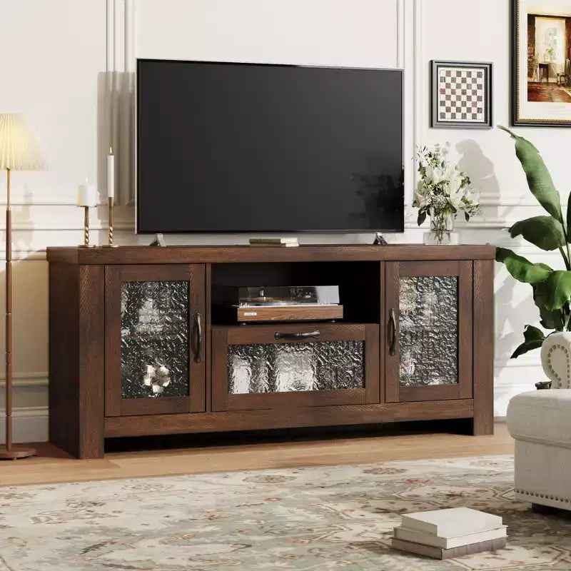 Mobile TV da 55" stile rustico con ante in acrilico - Capacità di carico di 136 kg e ripiani regolabili per soggiorno o camera da letto
