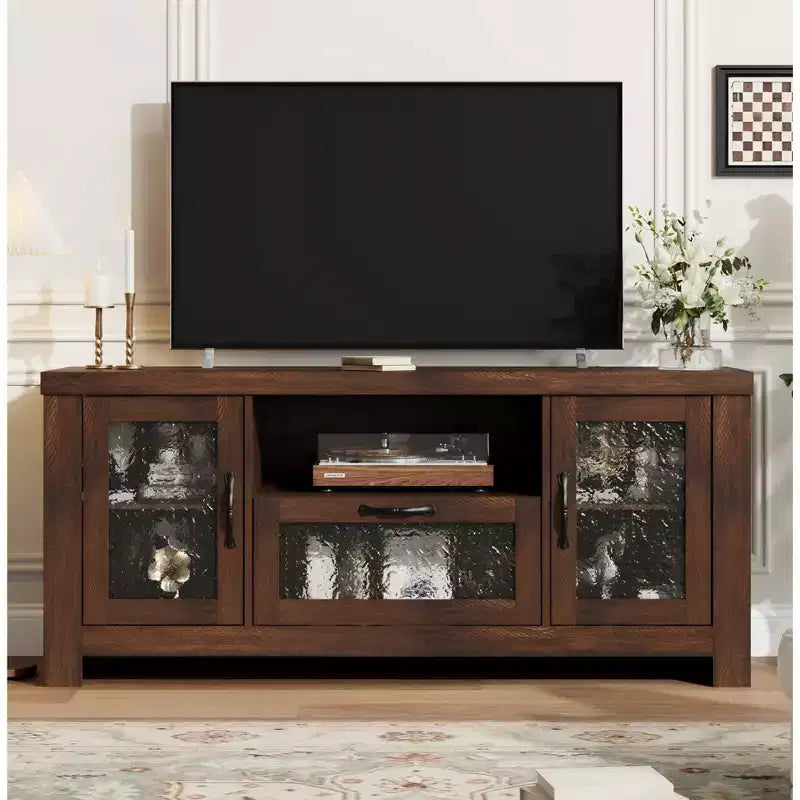 Mobile TV da 55" stile rustico con ante in acrilico - Capacità di carico di 136 kg e ripiani regolabili per soggiorno o camera da letto
