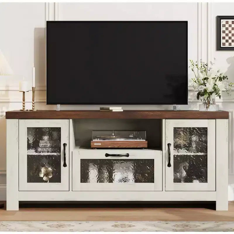 Mobile TV da 55" stile rustico con ante in acrilico - Capacità di carico di 136 kg e ripiani regolabili per soggiorno o camera da letto
