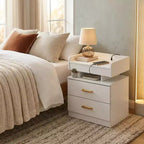 Comodino FurnitureR con luci LED e ricarica USB, tavolino sospeso con 2 cassetti, comodino moderno per camera da letto, soggiorno, ufficio