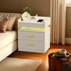 Comodino FurnitureR con luci LED e ricarica USB, tavolino sospeso con 2 cassetti, comodino moderno per camera da letto, soggiorno, ufficio
