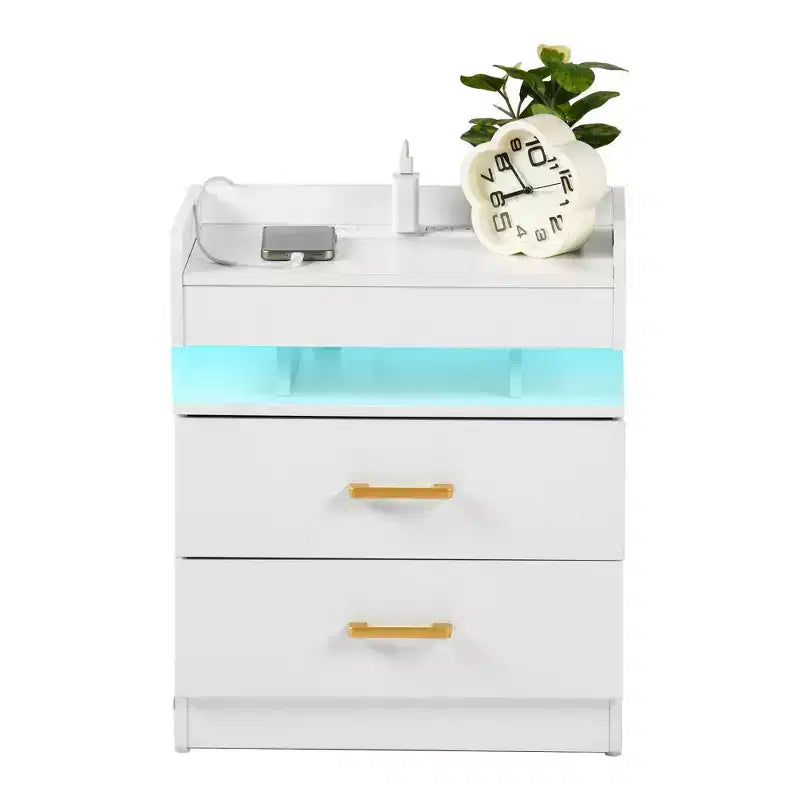 Comodino FurnitureR con luci LED e ricarica USB, tavolino sospeso con 2 cassetti, comodino moderno per camera da letto, soggiorno, ufficio
