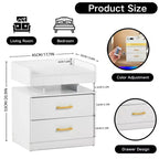 Comodino FurnitureR con luci LED e ricarica USB, tavolino sospeso con 2 cassetti, comodino moderno per camera da letto, soggiorno, ufficio