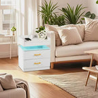 Comodino FurnitureR con luci LED e ricarica USB, tavolino sospeso con 2 cassetti, comodino moderno per camera da letto, soggiorno, ufficio