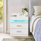 Comodino FurnitureR con luci LED e ricarica USB, tavolino sospeso con 2 cassetti, comodino moderno per camera da letto, soggiorno, ufficio