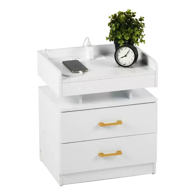 Comodino FurnitureR con luci LED e ricarica USB, tavolino sospeso con 2 cassetti, comodino moderno per camera da letto, soggiorno, ufficio