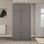 GDFStudio Hallie Dispensa Grande per Cucina Stile Shaker con 2 Prese Elettriche, Ripiani Regolabili e Mensole sull'Anta