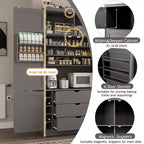 GDFStudio Hallie Dispensa Grande per Cucina Stile Shaker con 2 Prese Elettriche, Ripiani Regolabili e Mensole sull'Anta