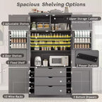 GDFStudio Hallie Dispensa Grande per Cucina Stile Shaker con 2 Prese Elettriche, Ripiani Regolabili e Mensole sull'Anta