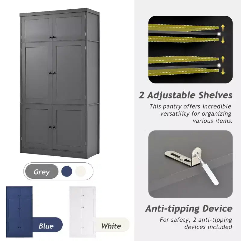 GDFStudio Hallie Dispensa Grande per Cucina Stile Shaker con 2 Prese Elettriche, Ripiani Regolabili e Mensole sull'Anta