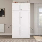 GDFStudio Hallie Dispensa Grande per Cucina Stile Shaker con 2 Prese Elettriche, Ripiani Regolabili e Mensole sull'Anta