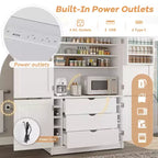GDFStudio Hallie Dispensa Grande per Cucina Stile Shaker con 2 Prese Elettriche, Ripiani Regolabili e Mensole sull'Anta