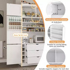 GDFStudio Hallie Dispensa Grande per Cucina Stile Shaker con 2 Prese Elettriche, Ripiani Regolabili e Mensole sull'Anta