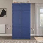 GDFStudio Hallie Dispensa Grande per Cucina Stile Shaker con 2 Prese Elettriche, Ripiani Regolabili e Mensole sull'Anta