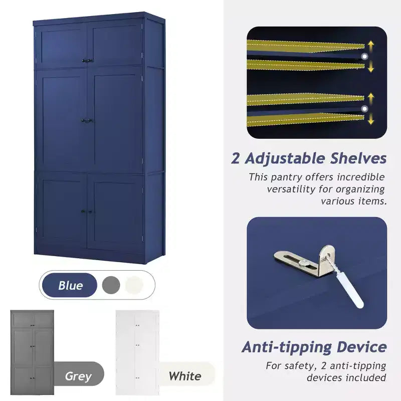 GDFStudio Hallie Dispensa Grande per Cucina Stile Shaker con 2 Prese Elettriche, Ripiani Regolabili e Mensole sull'Anta