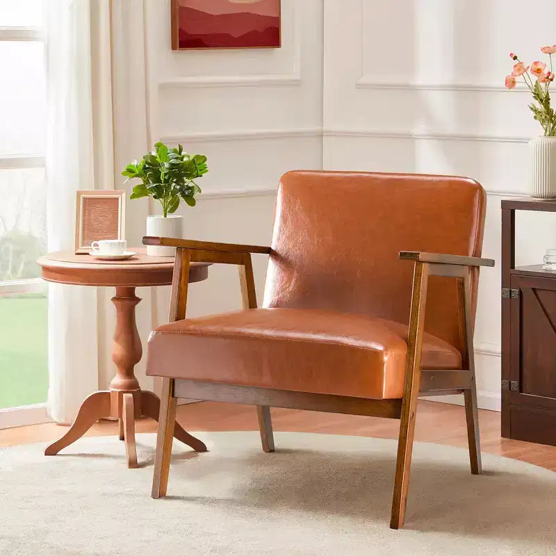 Poltrona JIONJOY in stile moderno di metà secolo - Sedile imbottito spesso 15 cm, capacità di 136 kg, struttura in legno massello con braccioli per soggiorno, camera da letto