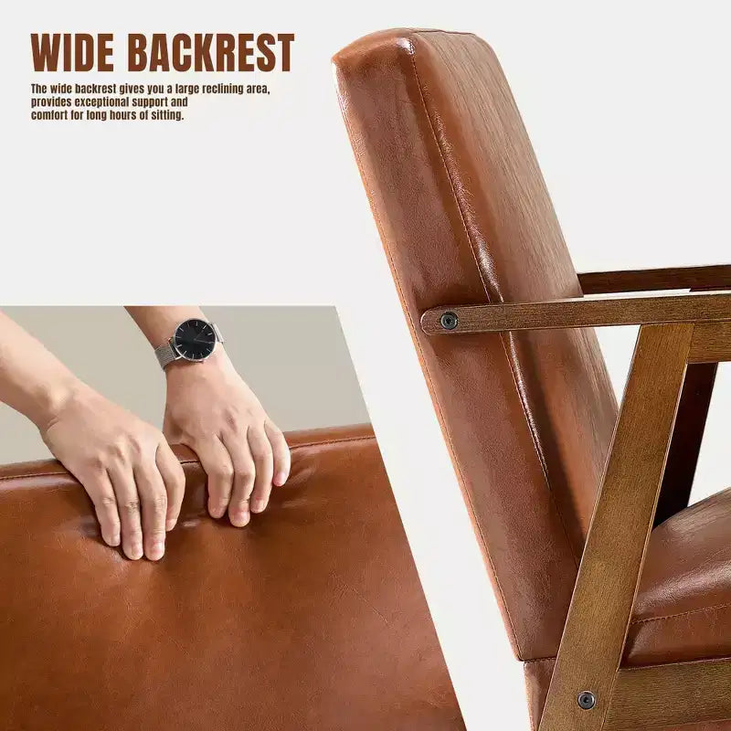 Poltrona JIONJOY in stile moderno di metà secolo - Sedile imbottito spesso 15 cm, capacità di 136 kg, struttura in legno massello con braccioli per soggiorno, camera da letto