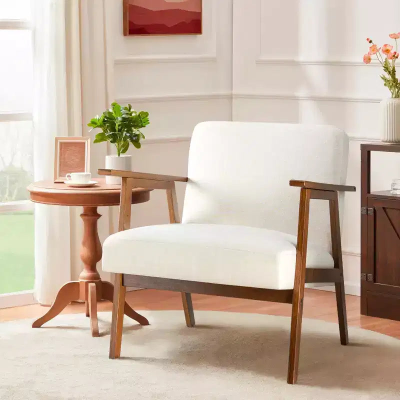 Poltrona JIONJOY in stile moderno di metà secolo - Sedile imbottito spesso 15 cm, capacità di 136 kg, struttura in legno massello con braccioli per soggiorno, camera da letto