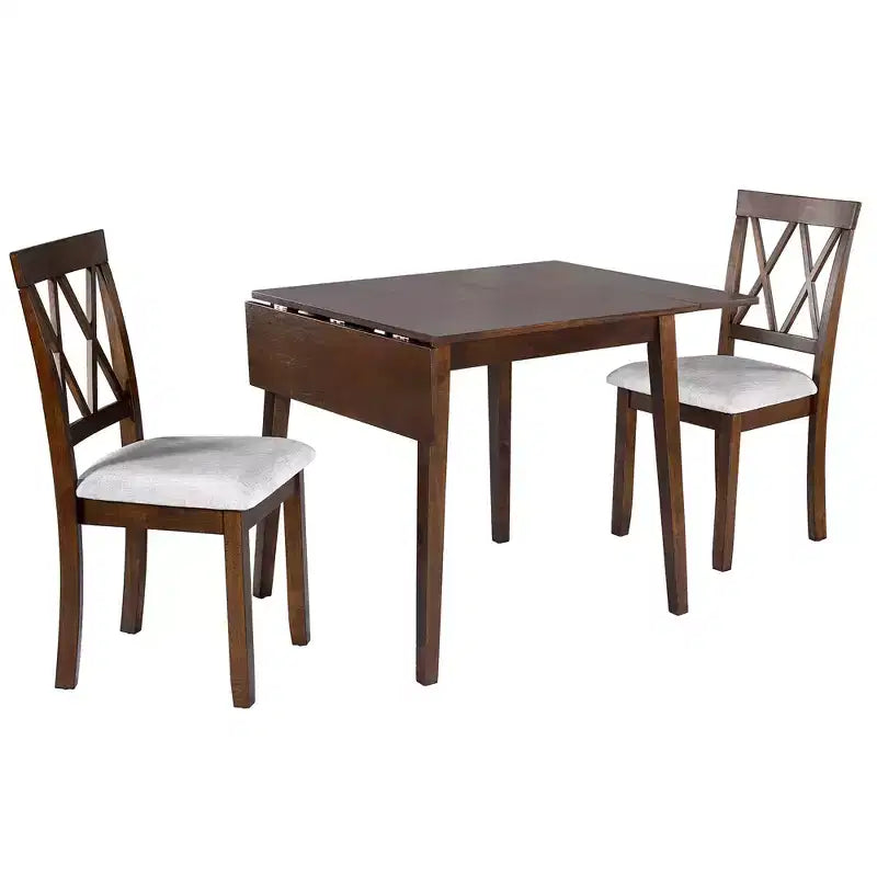 Set tavolo da pranzo allungabile con 2 sedie imbottite, perfetto per aree compatte, dimensioni da 70,8x74,9 cm a 116x74,9 cm