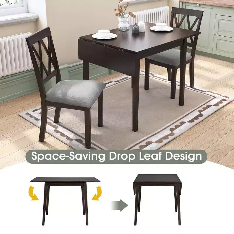 Set tavolo da pranzo allungabile con 2 sedie imbottite, perfetto per aree compatte, dimensioni da 70,8x74,9 cm a 116x74,9 cm